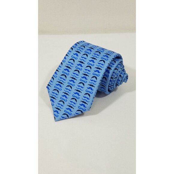 Tailorbyrd Collection Silk Tie Blue Mustache Pattern For Men - Picture 8 of 8